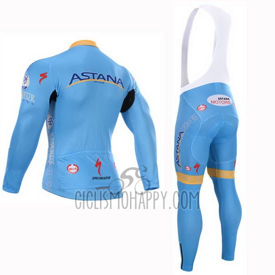 Astana Cycling Jersey Bib Tight 2015 Long Sleeve Light Blue